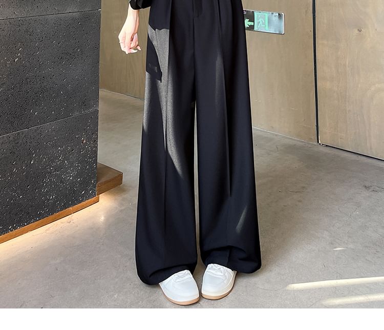 High Waist Lace Panel Wide Leg Dress Pants (Various Designs)