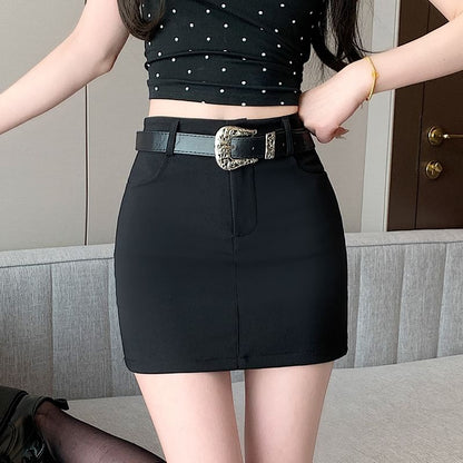 High Waist Plain Mini Pencil Skort