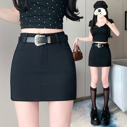 High Waist Plain Mini Pencil Skort