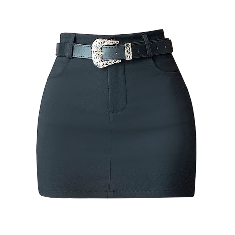 High Waist Plain Mini Pencil Skort