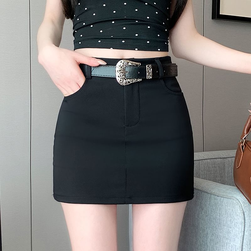 High Waist Plain Mini Pencil Skort