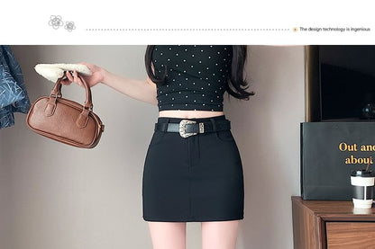 High Waist Plain Mini Pencil Skort