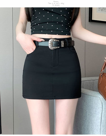 High Waist Plain Mini Pencil Skort
