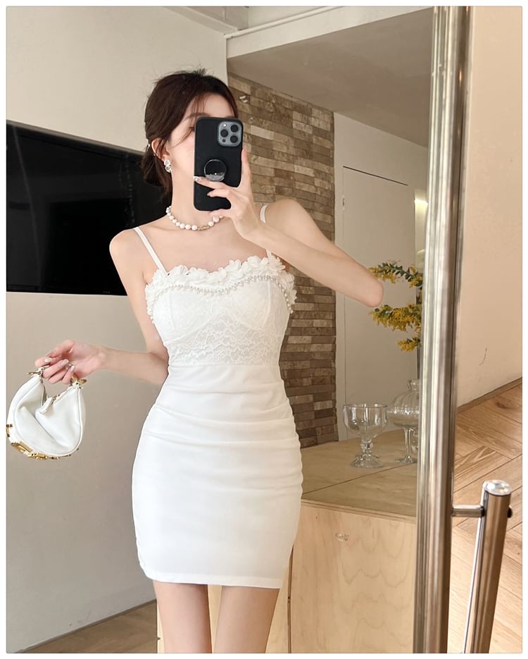 Lace Mini Bodycon Dress with Spaghetti Straps