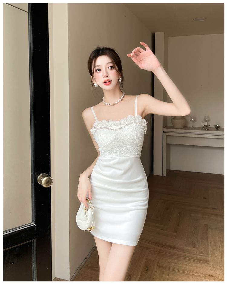 Lace Mini Bodycon Dress with Spaghetti Straps