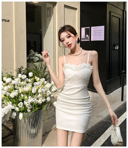 Lace Mini Bodycon Dress with Spaghetti Straps