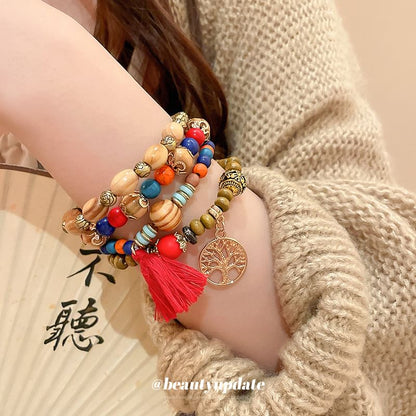 Tassel / Faux Gemstone / Wooden Bead Bracelet / Set (Various Designs)