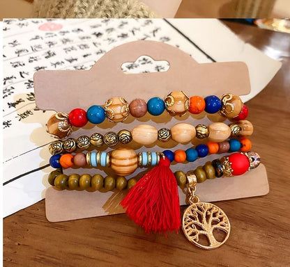 Tassel / Faux Gemstone / Wooden Bead Bracelet / Set (Various Designs)