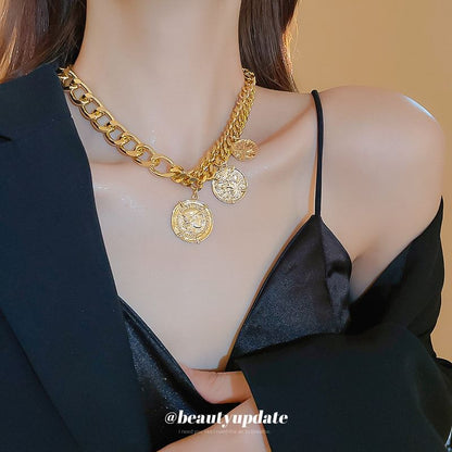 Coin Pendant Layered Alloy Bracelet / Necklace