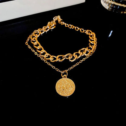 Coin Pendant Layered Alloy Bracelet / Necklace