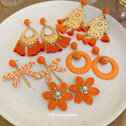 Droplet / Hamsa Hand Tassel Alloy Chandelier Earring