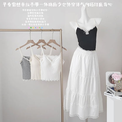 Padded Camisole - V-Neck Lace Trim Crop