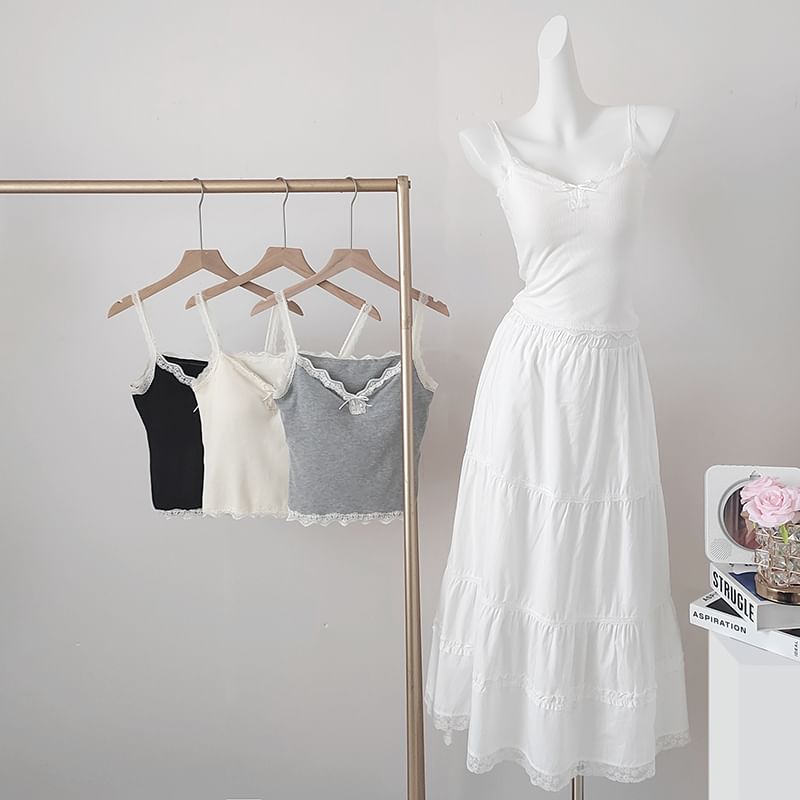 Padded Camisole - V-Neck Lace Trim Crop
