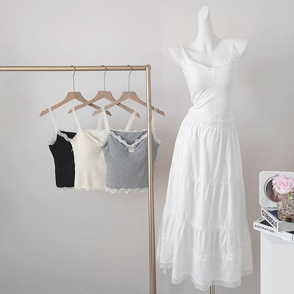 Padded Camisole - V-Neck Lace Trim Crop