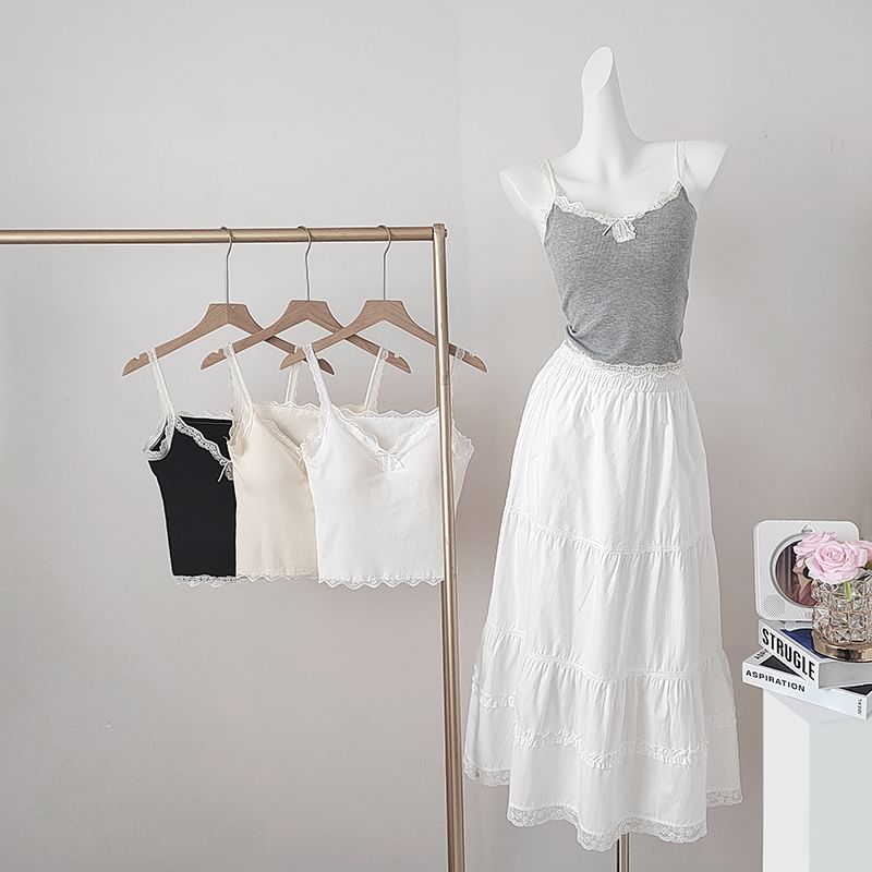 Padded Camisole - V-Neck Lace Trim Crop