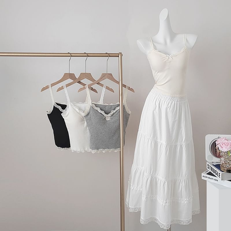 Padded Camisole - V-Neck Lace Trim Crop
