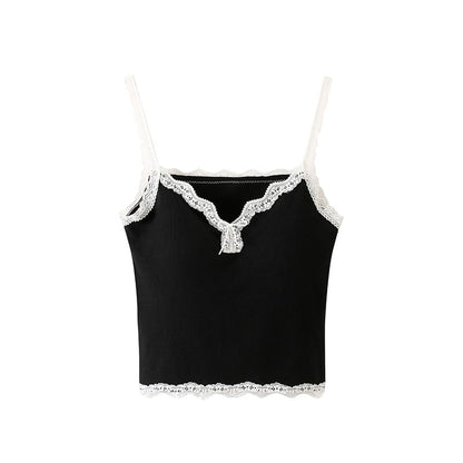 Padded Camisole - V-Neck Lace Trim Crop