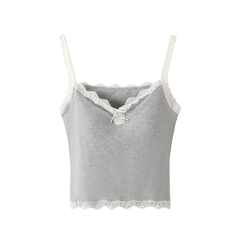 Padded Camisole - V-Neck Lace Trim Crop