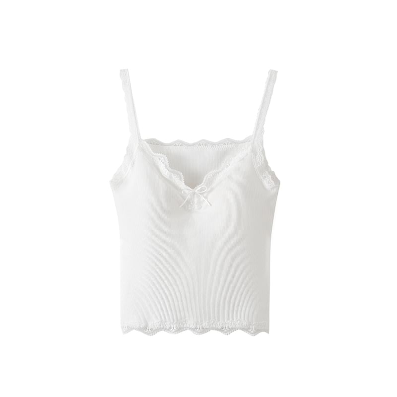 Padded Camisole - V-Neck Lace Trim Crop