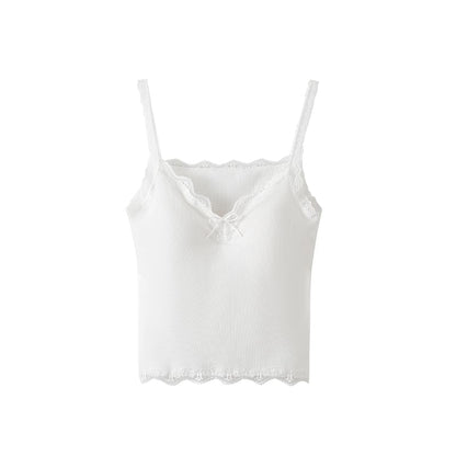 Padded Camisole - V-Neck Lace Trim Crop