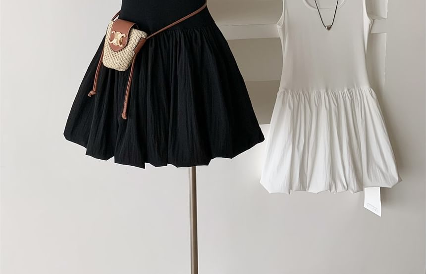 Sleeveless Scoop Neck Plain Ribbed Mini A-Line Dress