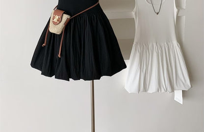 Sleeveless Scoop Neck Plain Ribbed Mini A-Line Dress