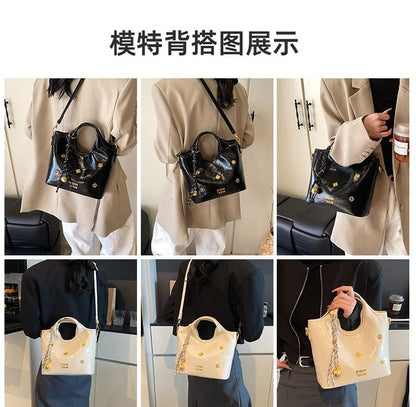 Faux Leather Top Handle Bucket Bag