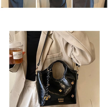 Faux Leather Top Handle Bucket Bag