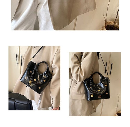 Faux Leather Top Handle Bucket Bag
