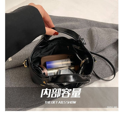 Faux Leather Top Handle Bucket Bag