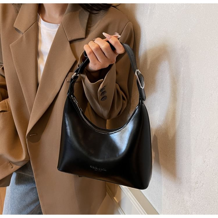 Faux Leather Lettering Shoulder Bag