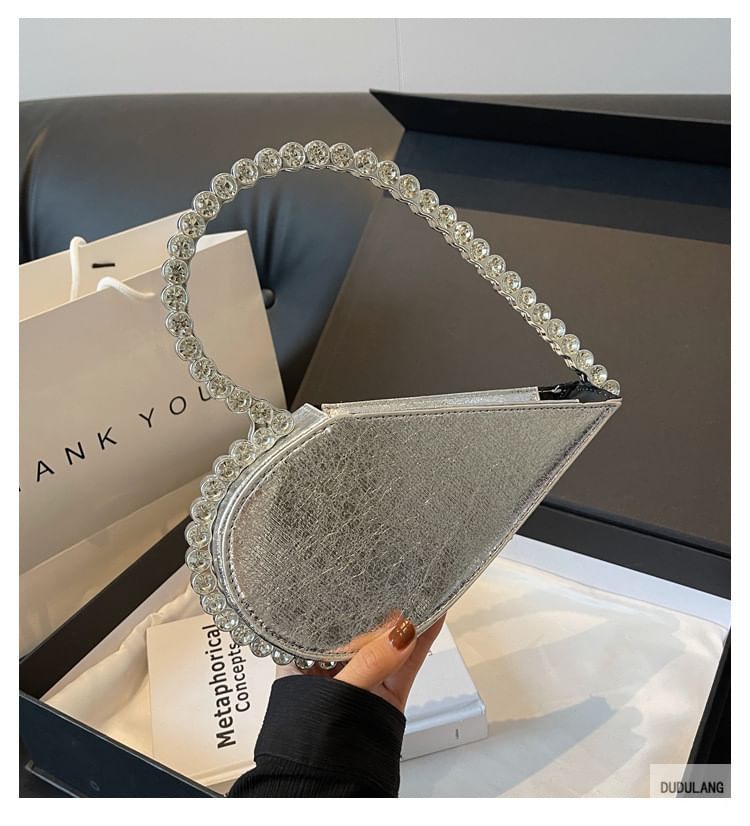 Rhinestone Heart Velvet Hand Bag