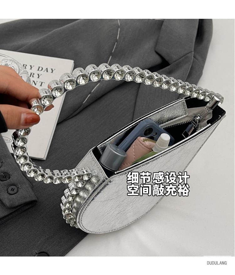 Rhinestone Heart Velvet Hand Bag