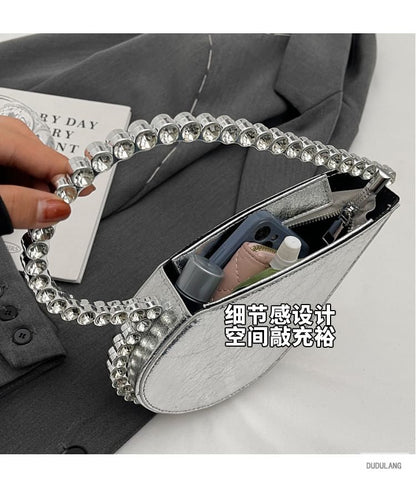 Rhinestone Heart Velvet Hand Bag