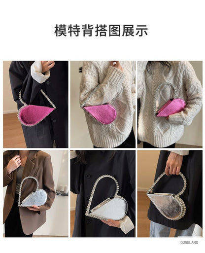 Rhinestone Heart Velvet Hand Bag