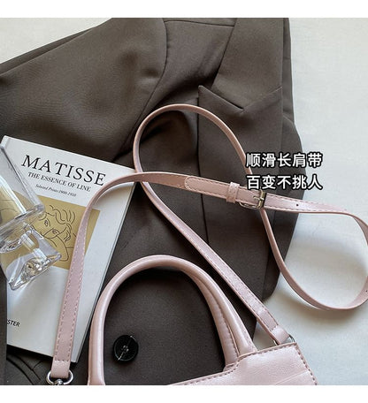 Faux Leather Top Handle Bow Buckled Crossbody Bag