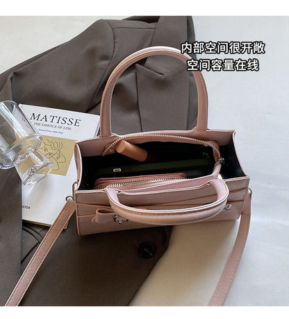 Faux Leather Top Handle Bow Buckled Crossbody Bag