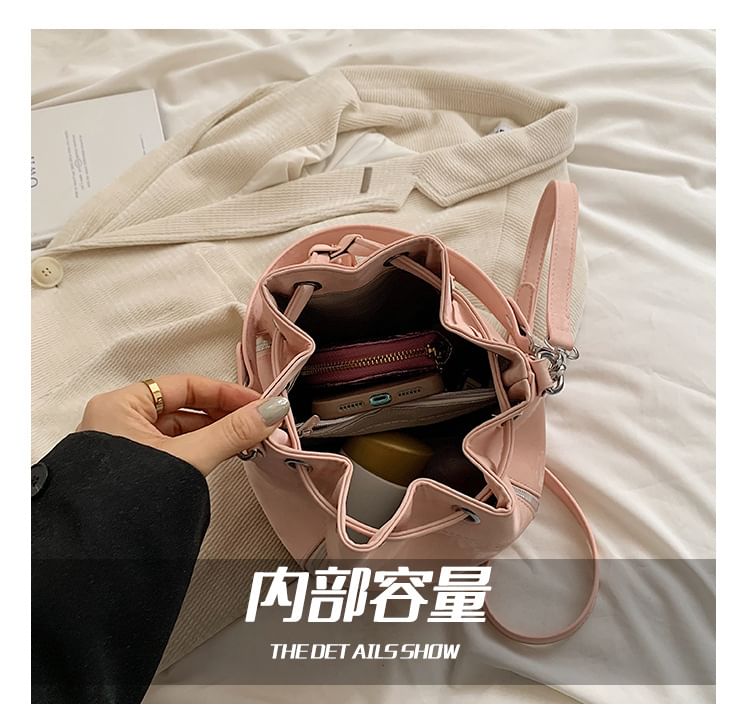 Faux Leather Drawstring Bucket Bag