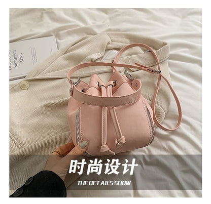 Faux Leather Drawstring Bucket Bag