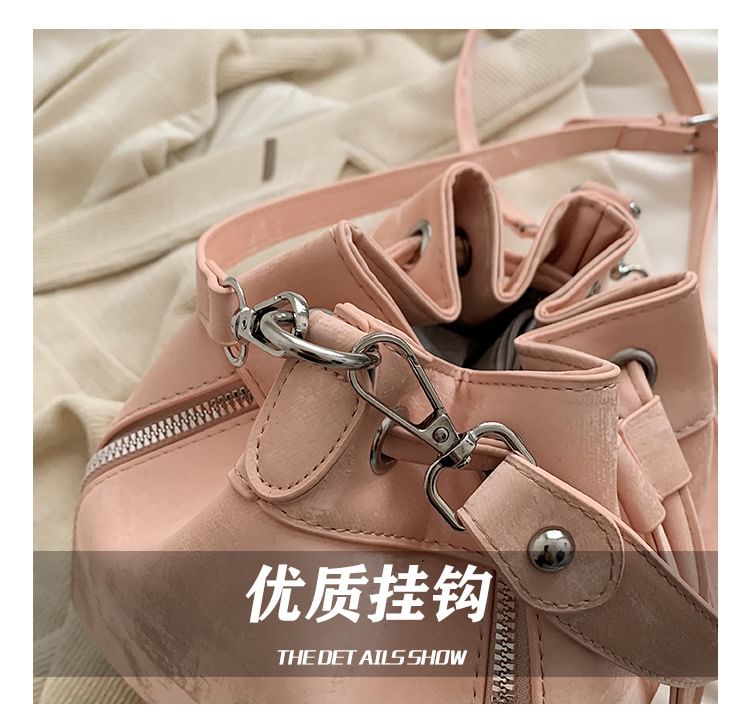 Faux Leather Drawstring Bucket Bag