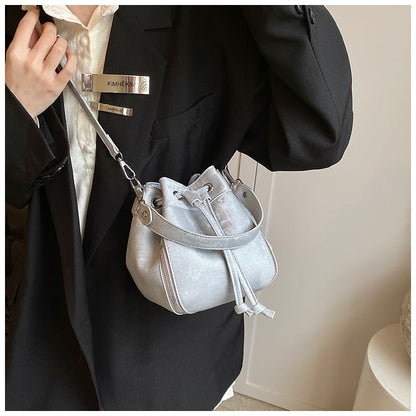 Faux Leather Drawstring Bucket Bag