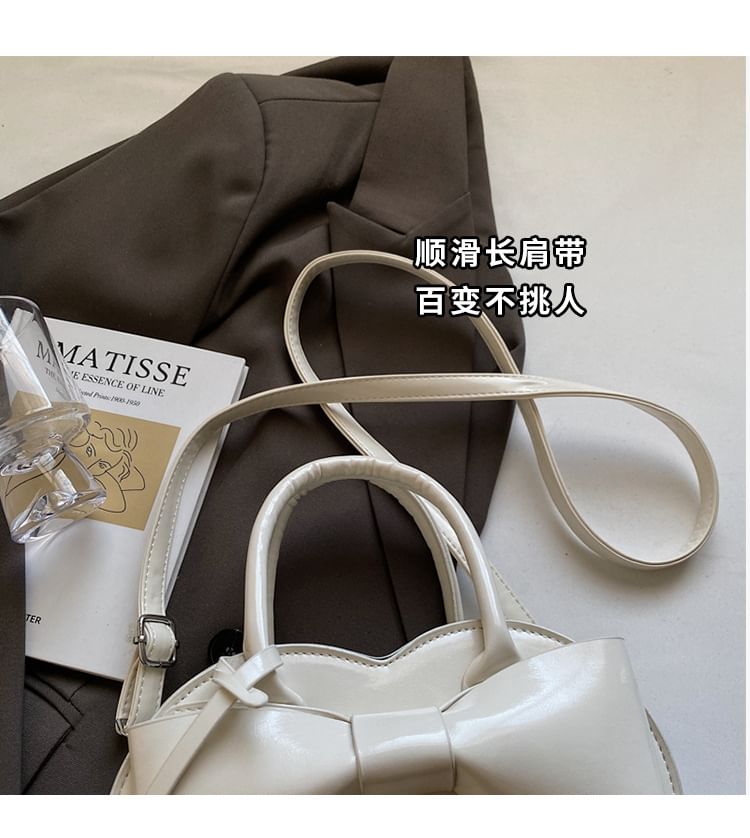 Faux Leather Top Handle Bow Heart Crossbody Bag