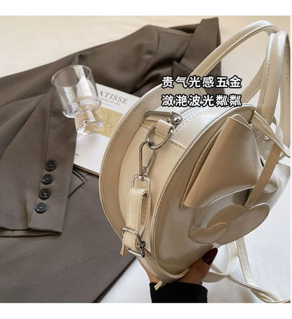 Faux Leather Top Handle Bow Heart Crossbody Bag