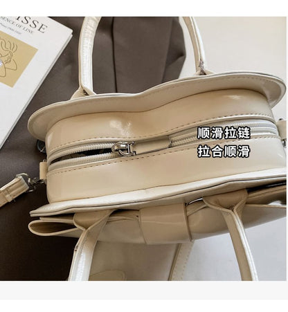 Faux Leather Top Handle Bow Heart Crossbody Bag