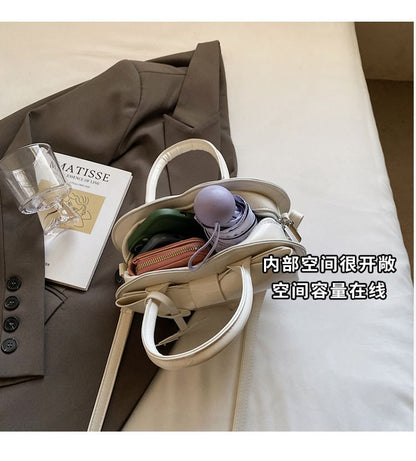 Faux Leather Top Handle Bow Heart Crossbody Bag