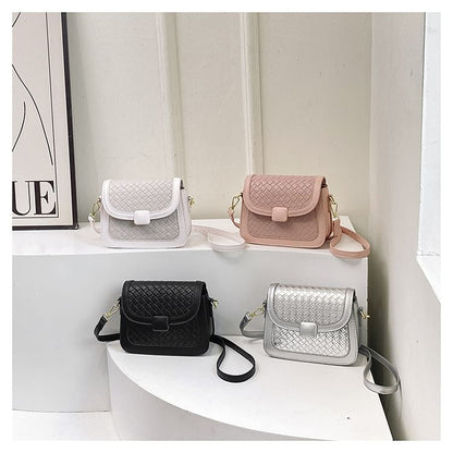 Faux Leather Woven Flap Crossbody Bag