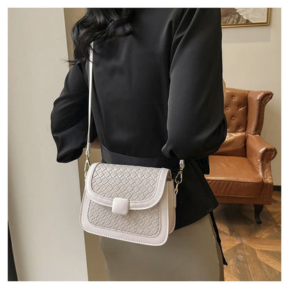 Faux Leather Woven Flap Crossbody Bag