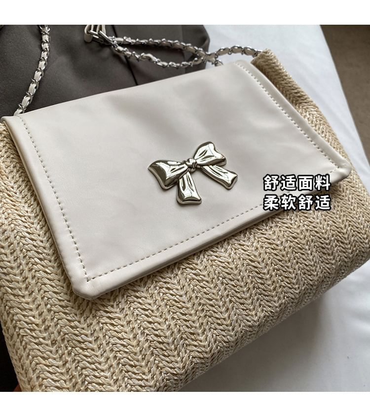 Bow Flap Woven Shoulder Bag