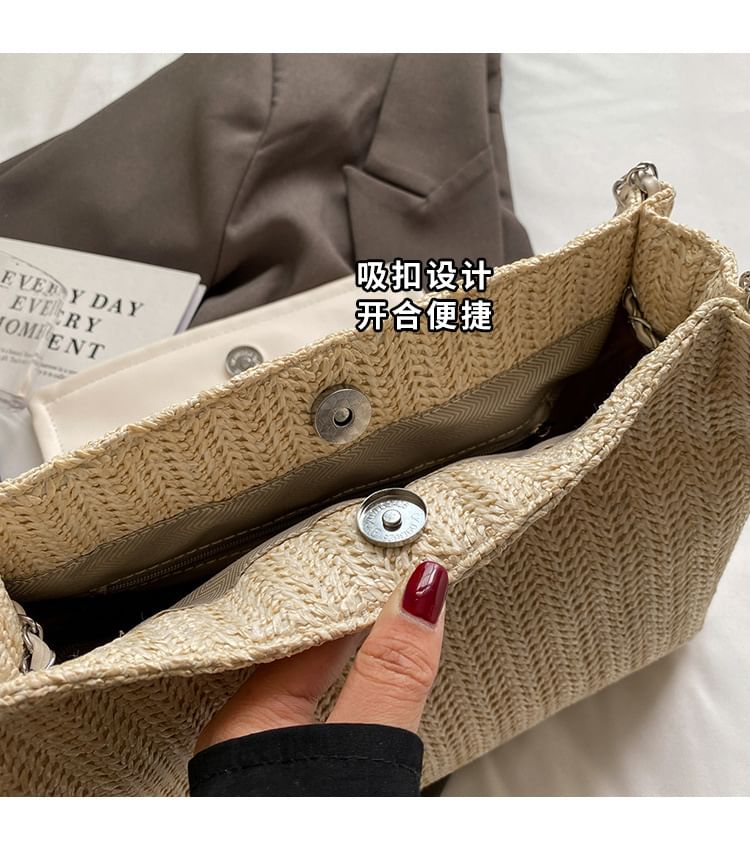 Bow Flap Woven Shoulder Bag