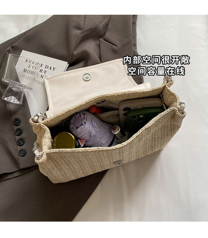 Bow Flap Woven Shoulder Bag